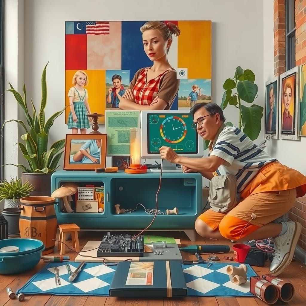 Elders Repairing Computer in Nostalgic Photo Style