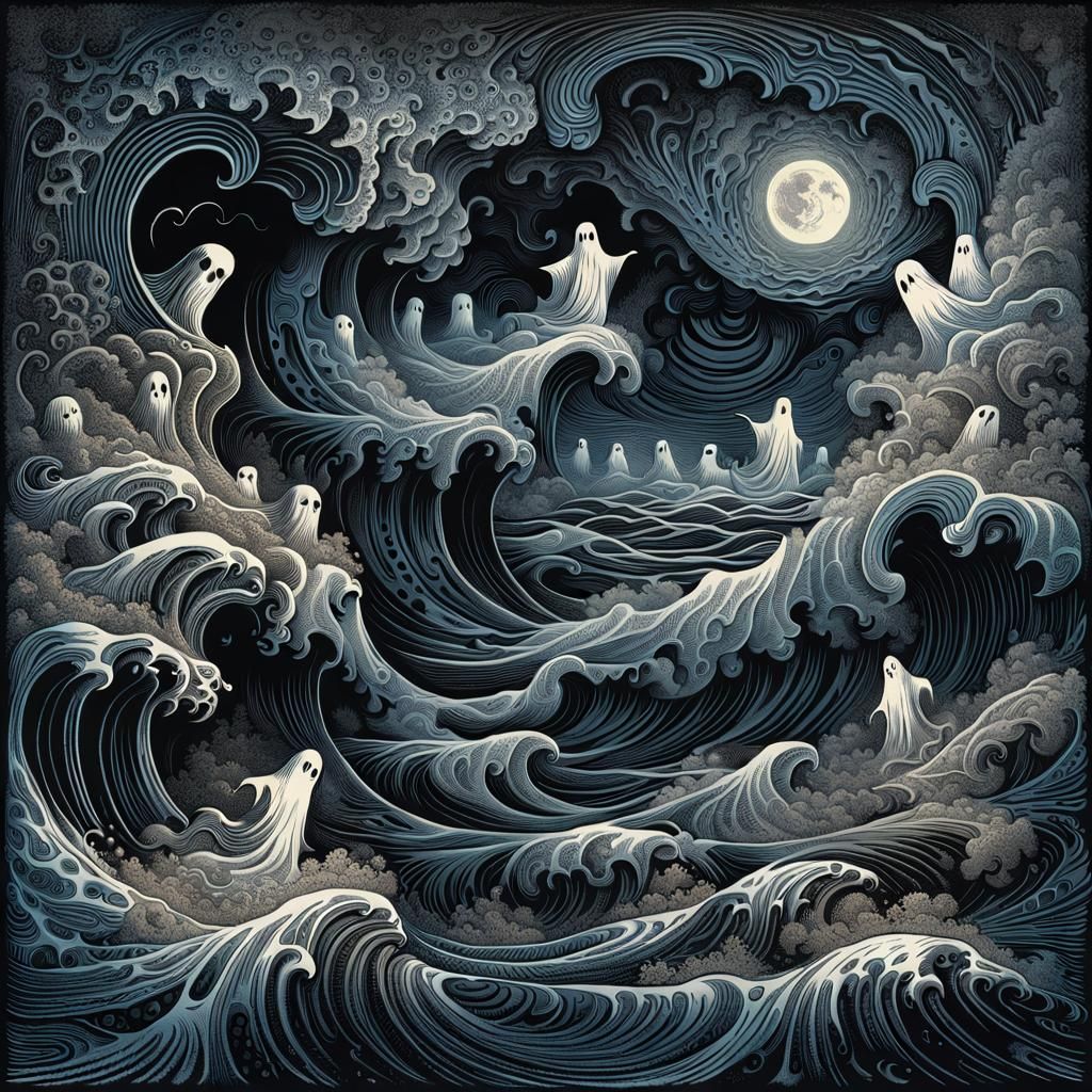 Disturbing Ghosts in Etched Woodcut Print