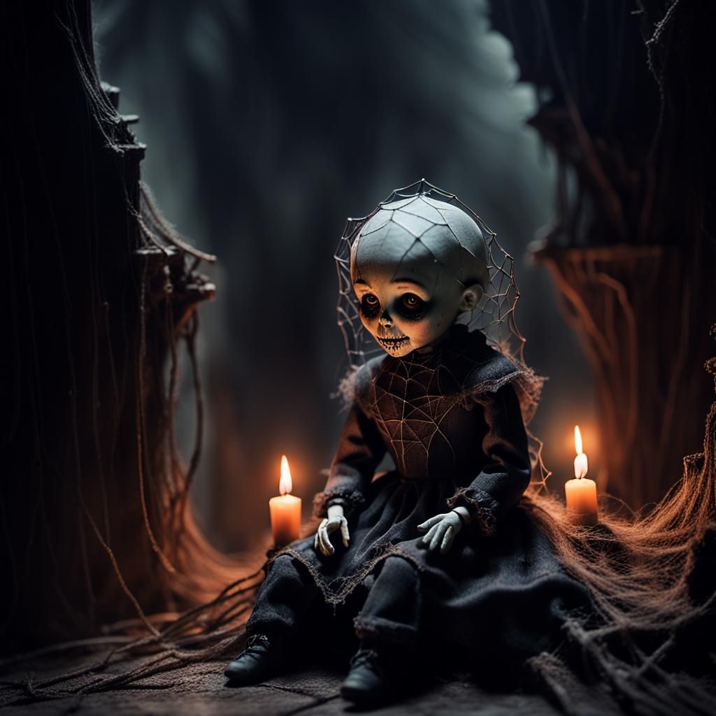 Creepy Doll in Attic: Dark Fantasy Art