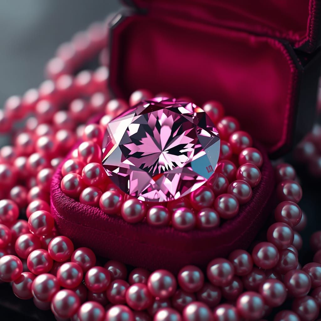 Pink Diamond Pearls in Velvet Box, Cinematic Glow