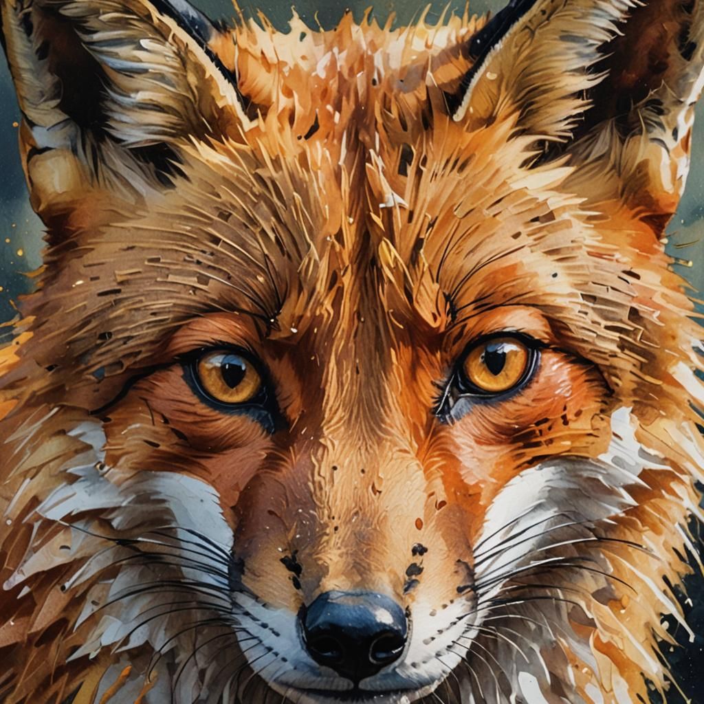Fox Portrait in Gouache with Impressionist Brushstrokes