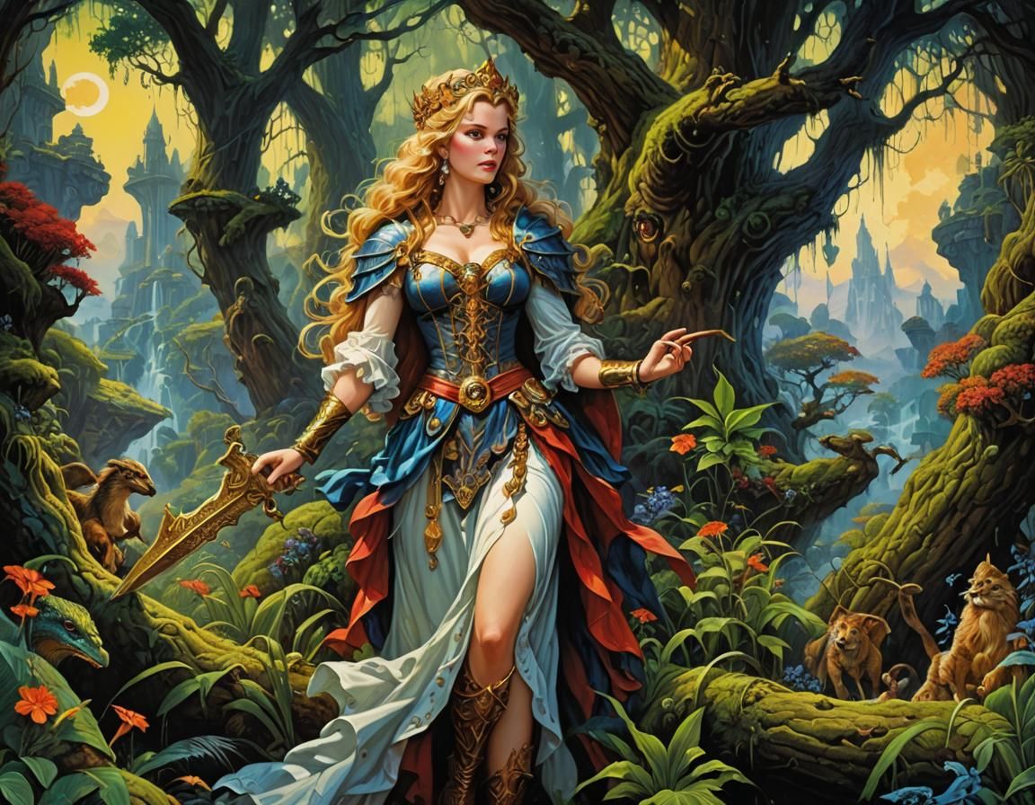 90s Fantasy Art Book Cover in Oil Painting Style