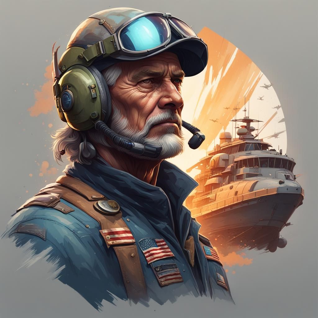 Detailed Portrait of American Pilot in Art Nouveau Style