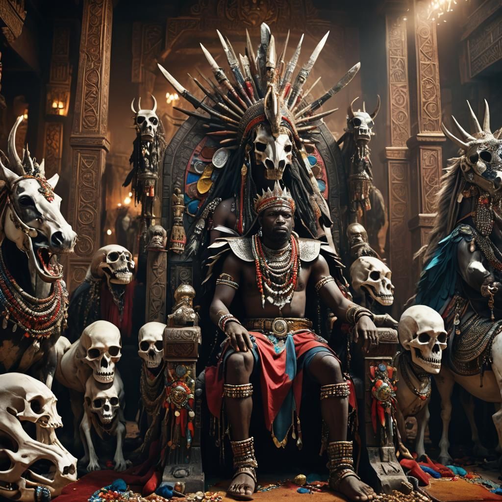 Mursi Royalty on Skull Throne: Fantasy Concept Art