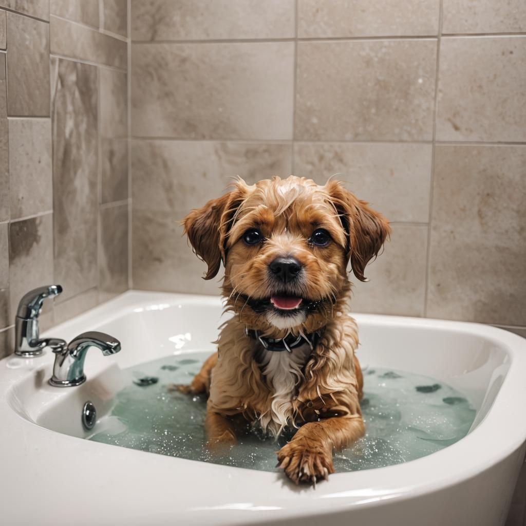 Cute Dog Taking a Bath