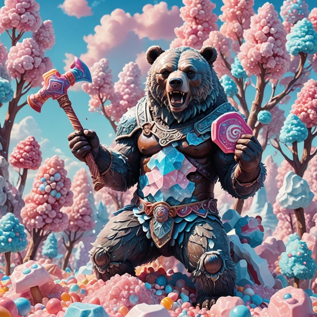 Candy Barbarian Bear with Battle Axe in Candy Land