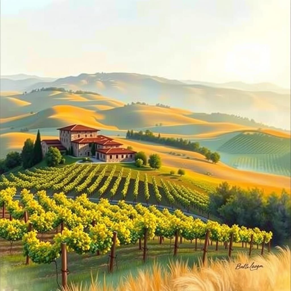 Dreamy Tuscan Landscape in Watercolor and Oil