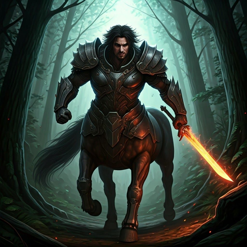 Cyberpunk Centaur Warrior Charges with Cybersword