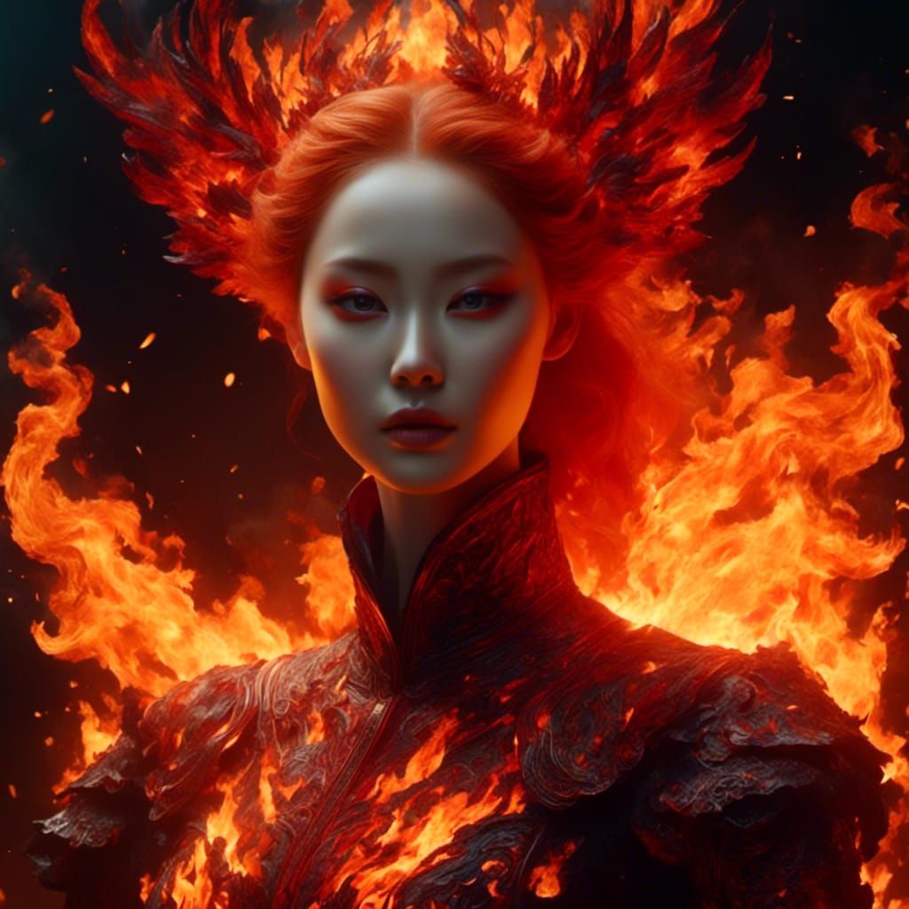 Gothic Phoenix Portrait in Fiery Flames