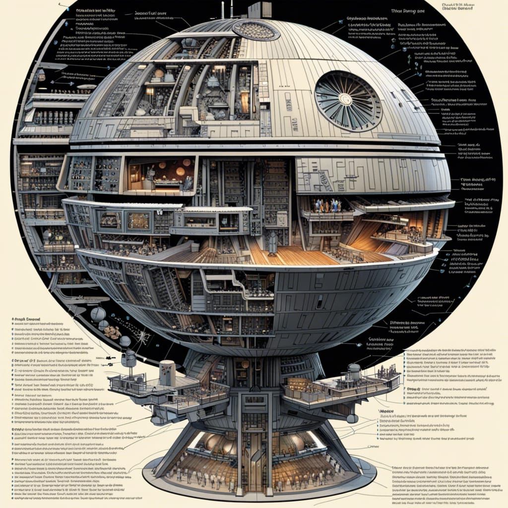 Death Star Cutaway Technical Schematic Diagram