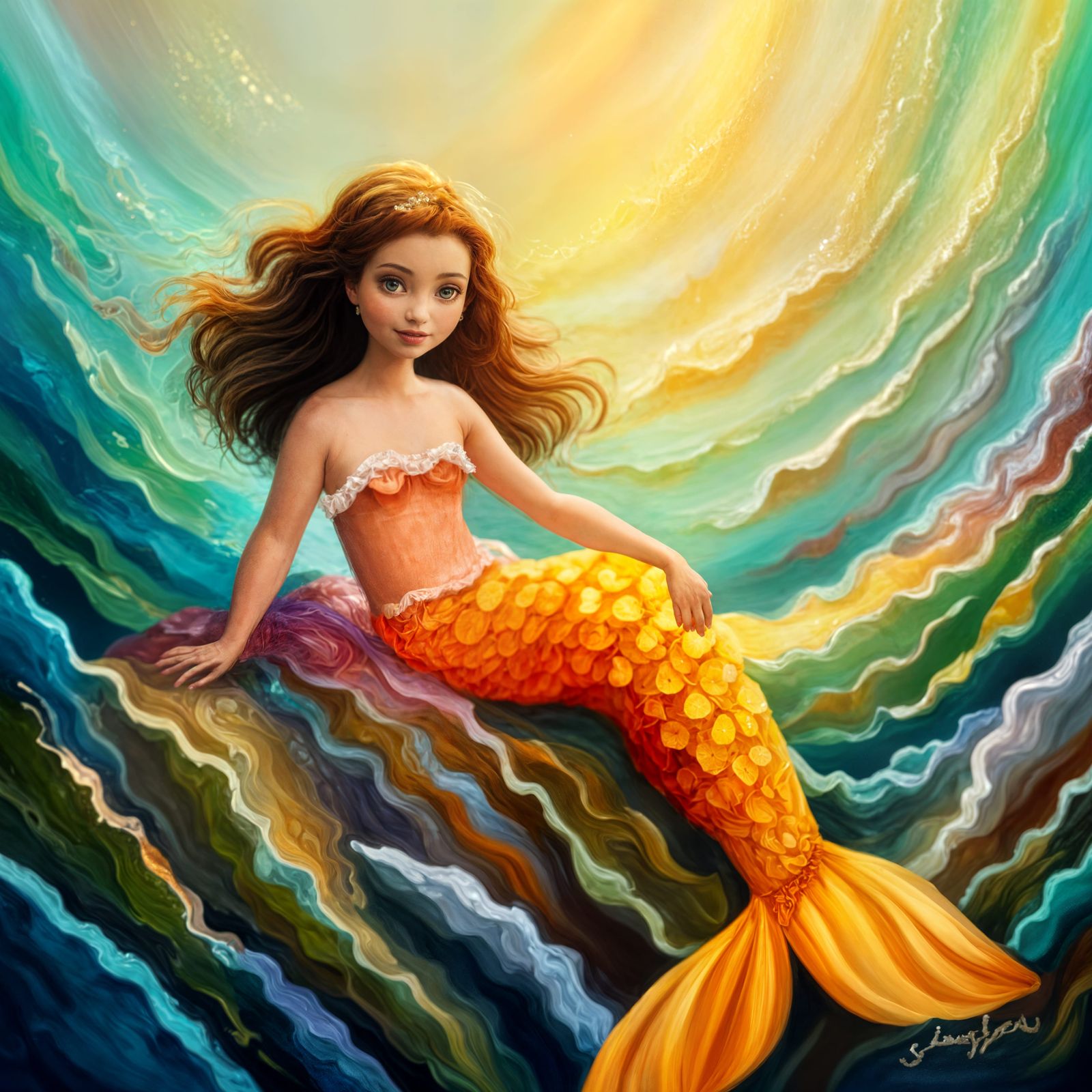 Princess Mermaid in Orange Dress