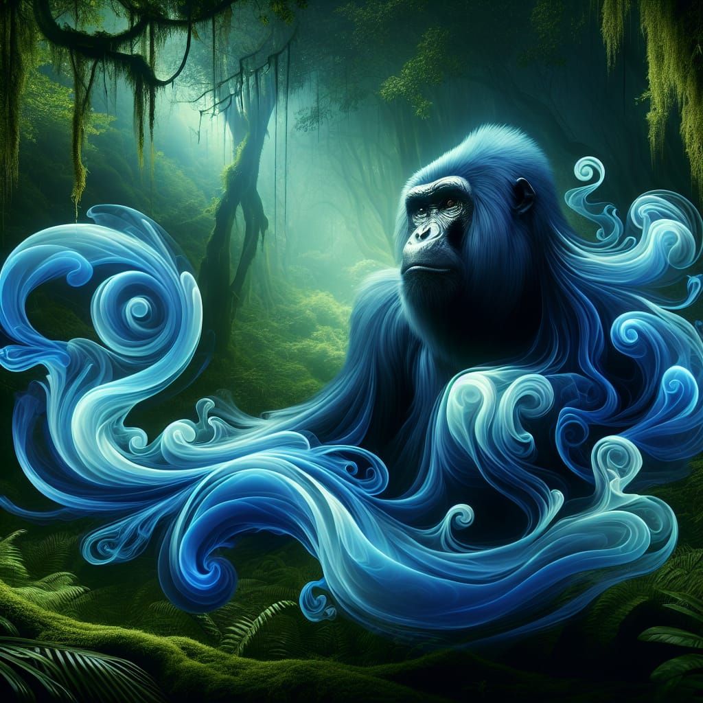 Enchanted Ape Emerge from Mystical Portal in Dreamlike Jungl...