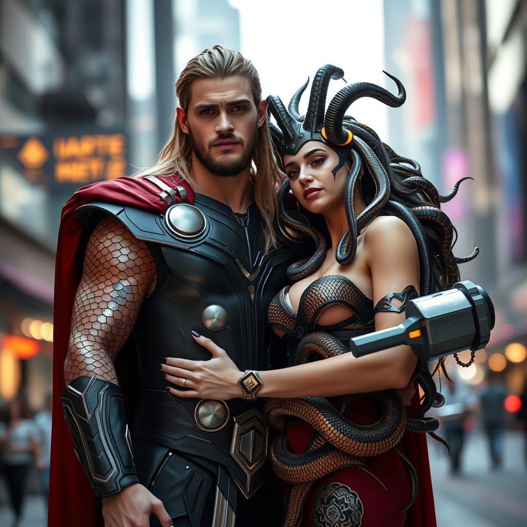 Thor and Medusa: Futuristic Warrior Couple in Love