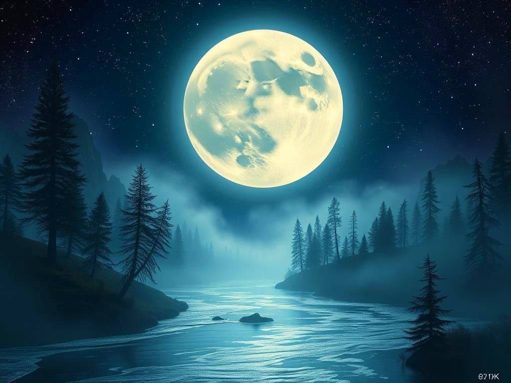 Surreal Cosmic River Flows into the Moonlit Sky