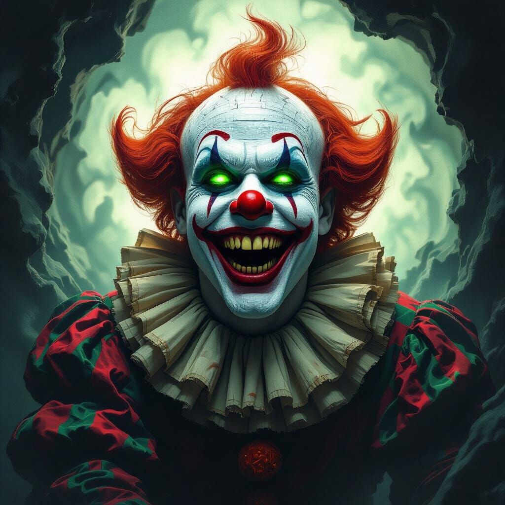Mischievous Clown Laughing with Glowing Eyes in Infinity Voi...
