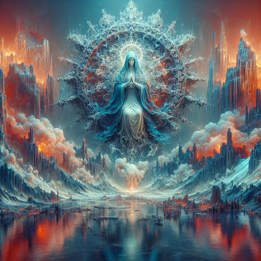 Desolate Holy Mary: Fantasy Matte Painting in 8k