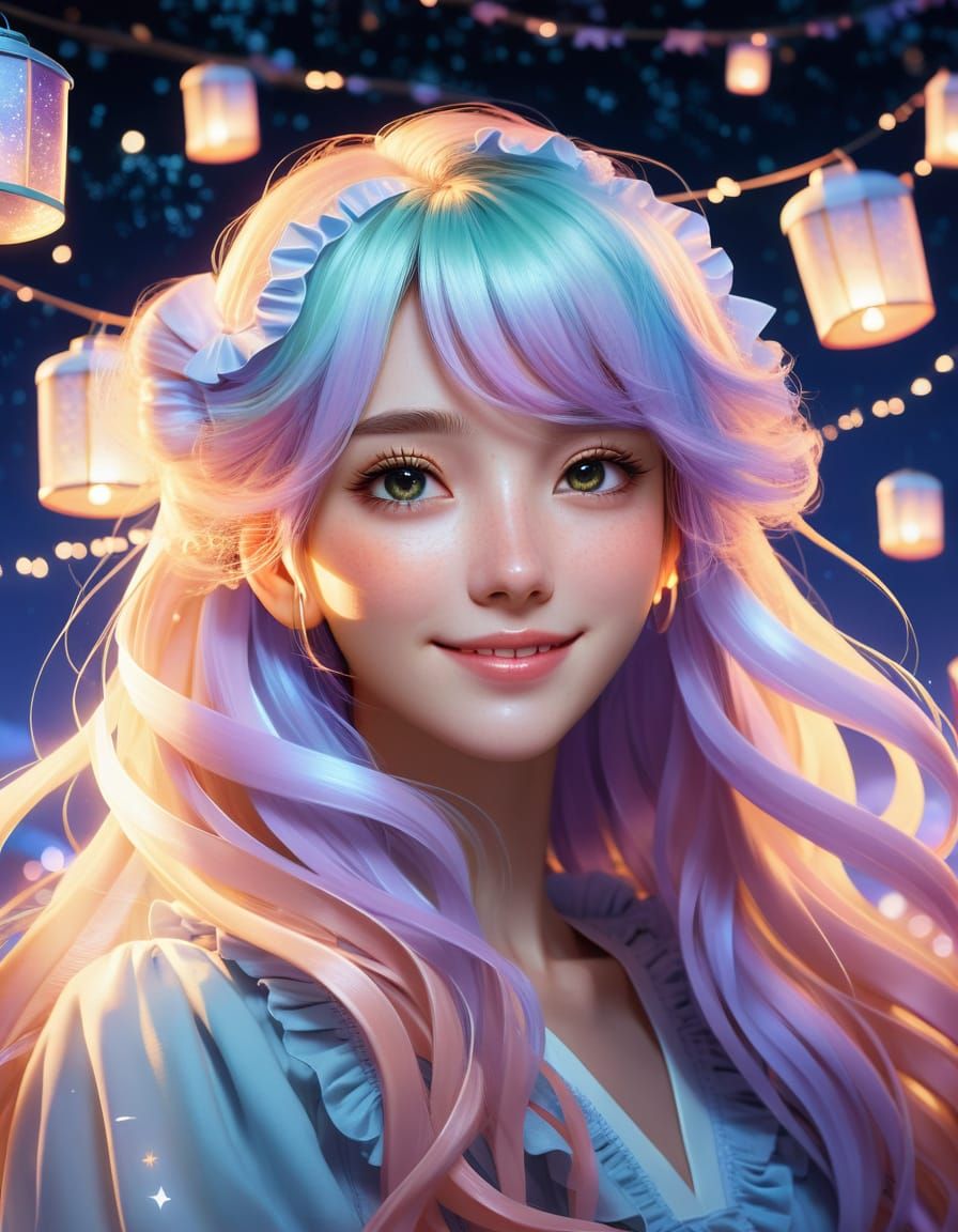Anime Portrait of a Girl with Pastel Hair and Galaxy Eyes