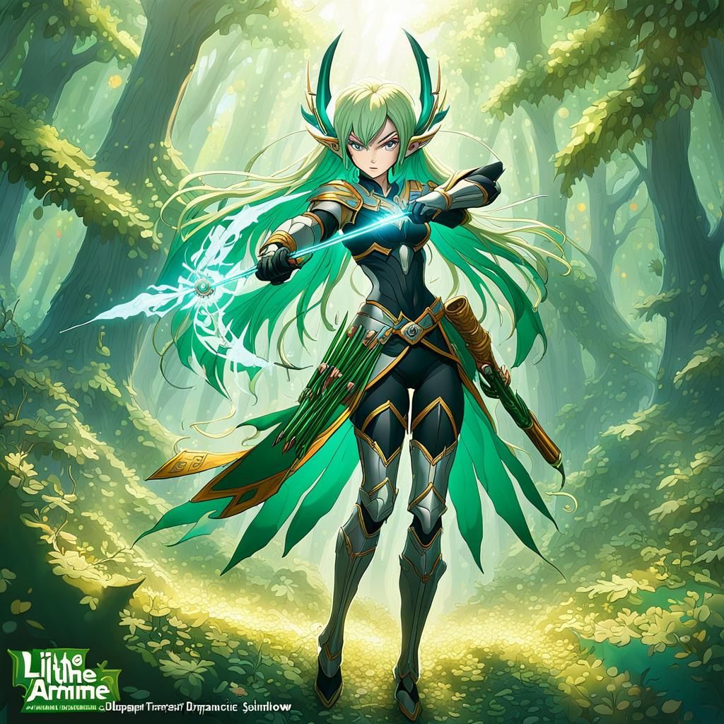 Anime Archer in Fantasy Forest, Detailed 8K Art