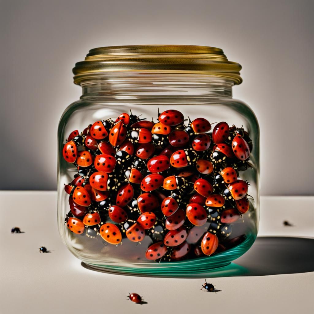 Glass Jar Overflowing with Ladybugs