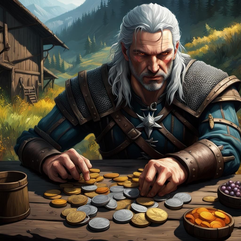 Hyperrealistic Witcher Portrait in Splash Art Style