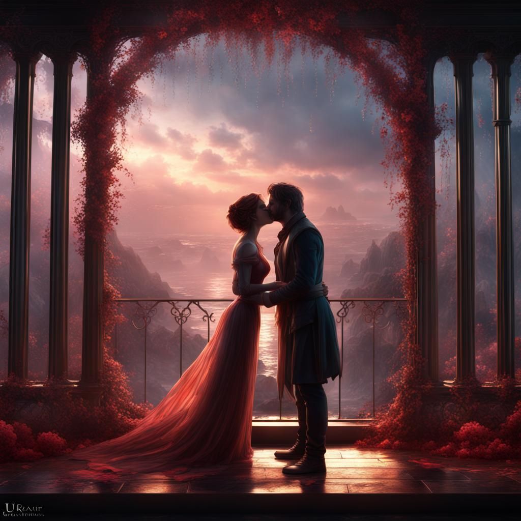 Romantic First Kiss Engraved in Glass: Detailed Matte Painti...