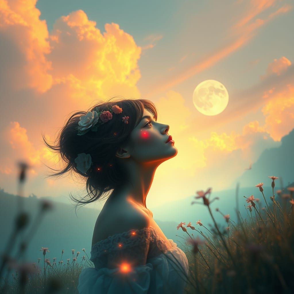 Dreamlike Woman in Ethereal Landscape, Fantasy Art