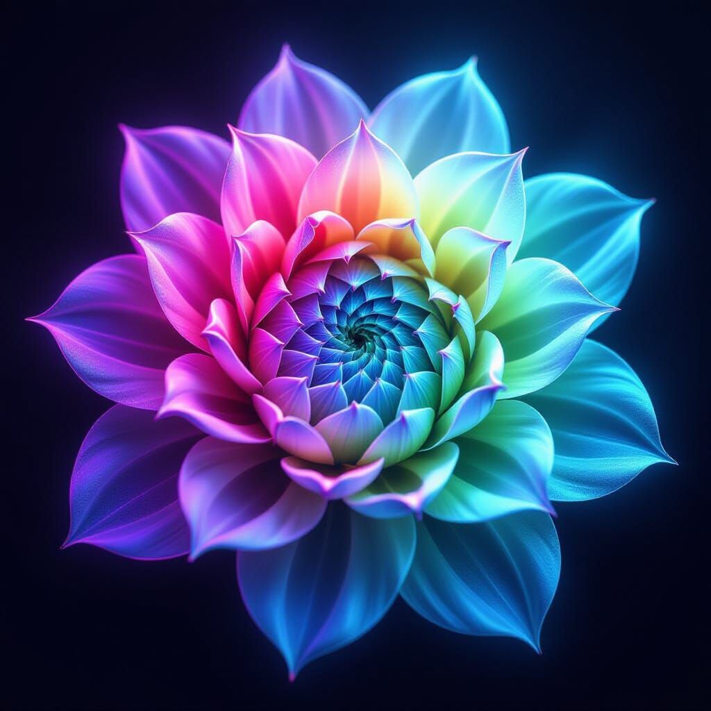 Neon Fractal Flower with Iridescent Texture