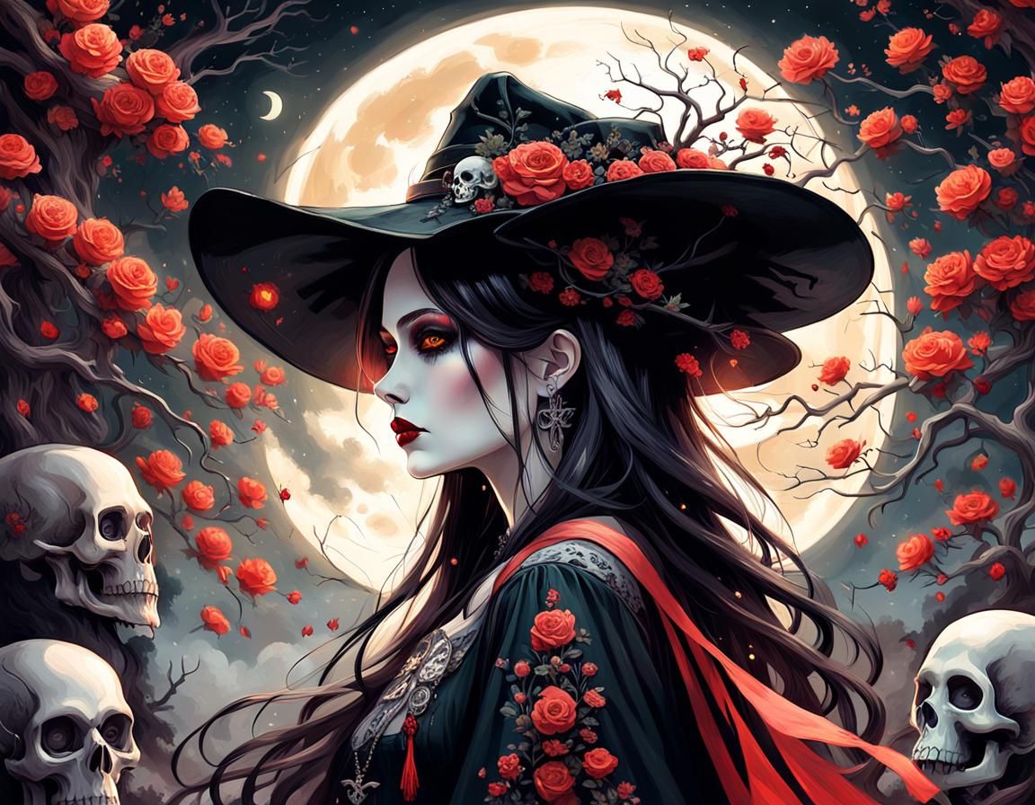 Gothic Fantasy Woman in Moonlight: Digital Art
