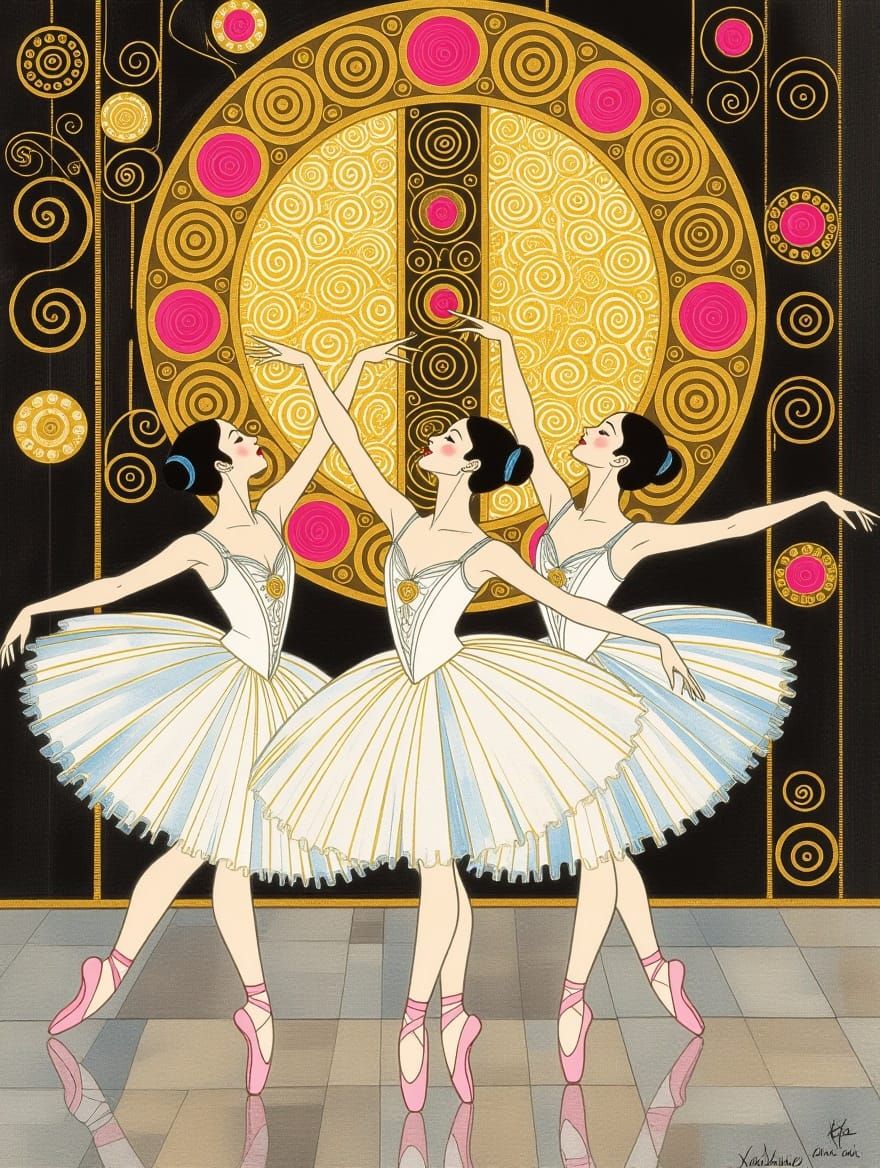 Gilded Ballerinas in Whimsical Dance