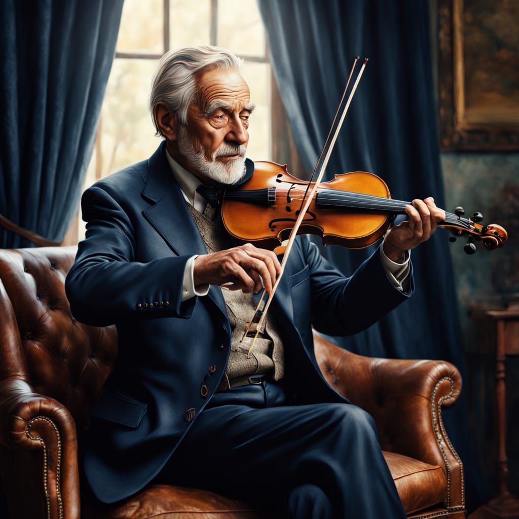 Romantic Oil Painting of Older Man Playing Violin