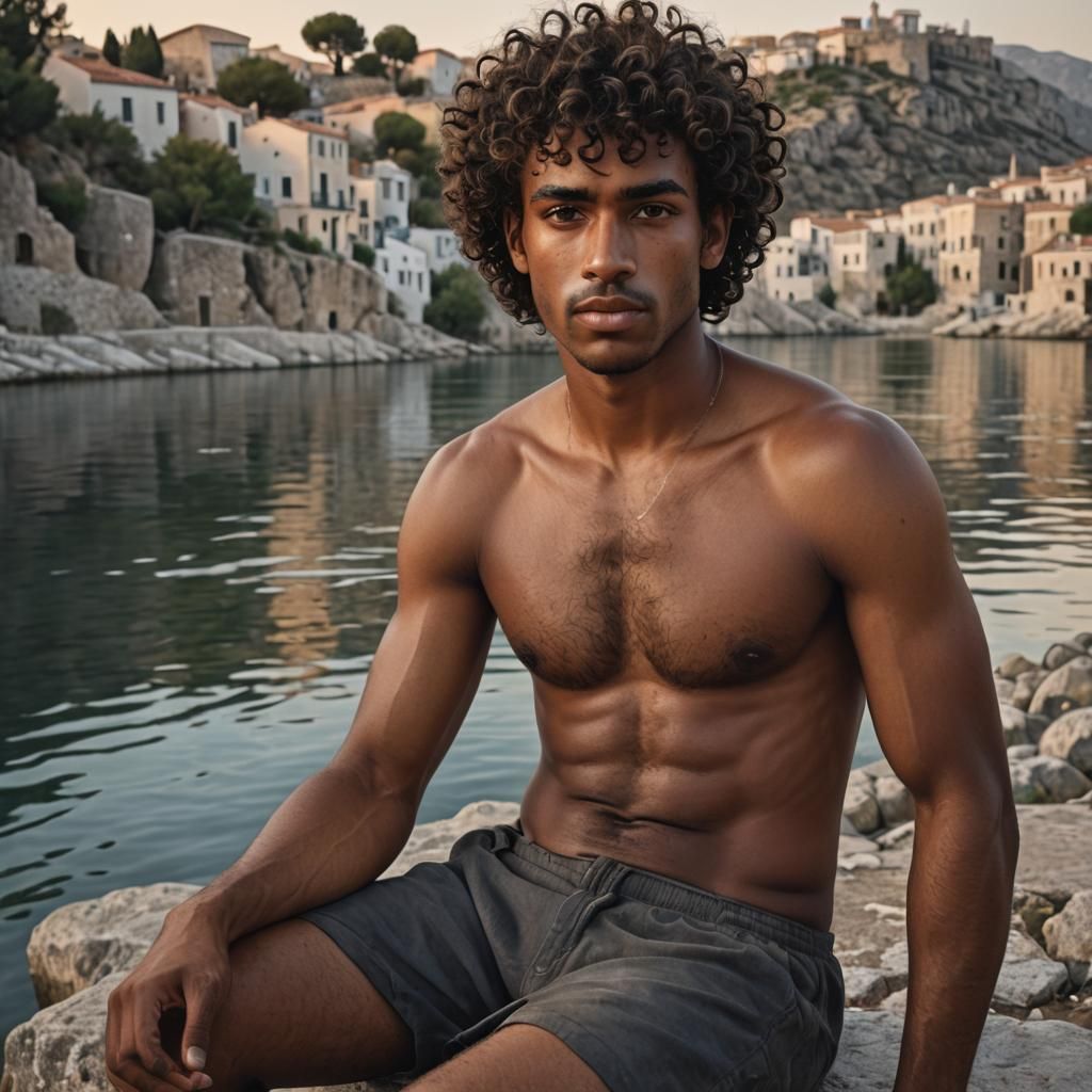 Dawn in Greece: Photorealistic Portrait of a Young Man