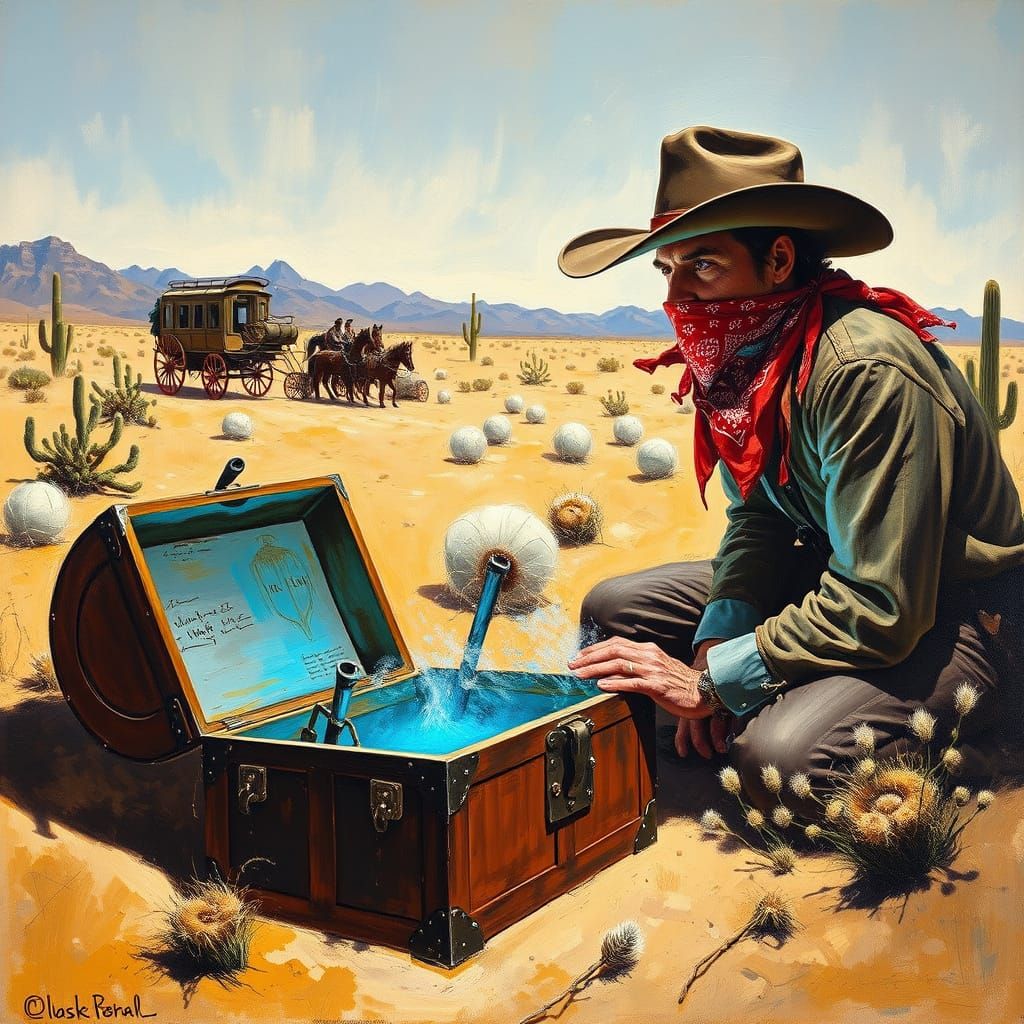 Bandit's Discovery in the Old West, Oil Painting