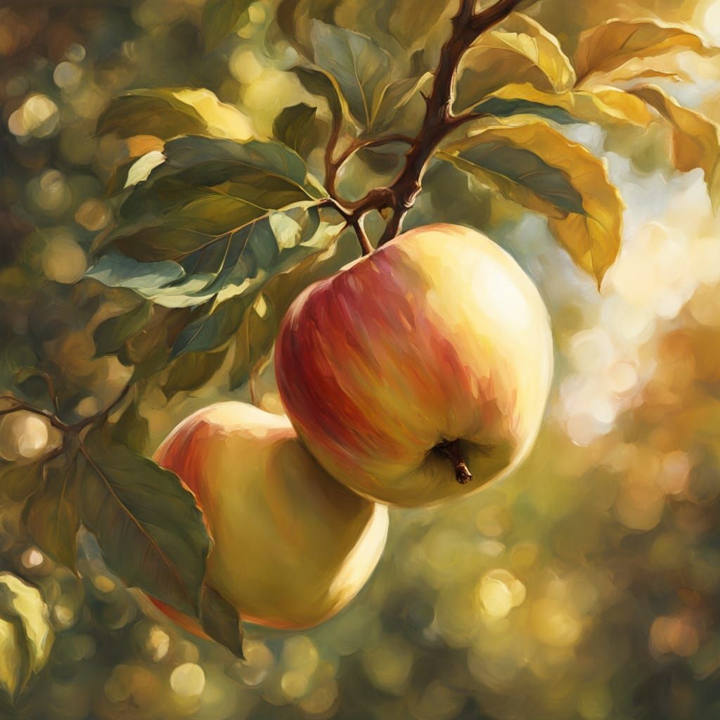Golden Hour Apple in Impressionistic Digital Painting