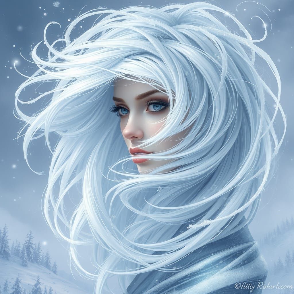 Icy Fantasy Portrait of a Snowstorm Goddess