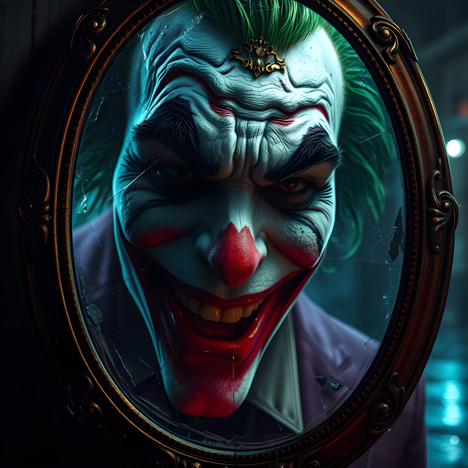 Joker's Reflection: Dark Fantasy in Cracked Mirror