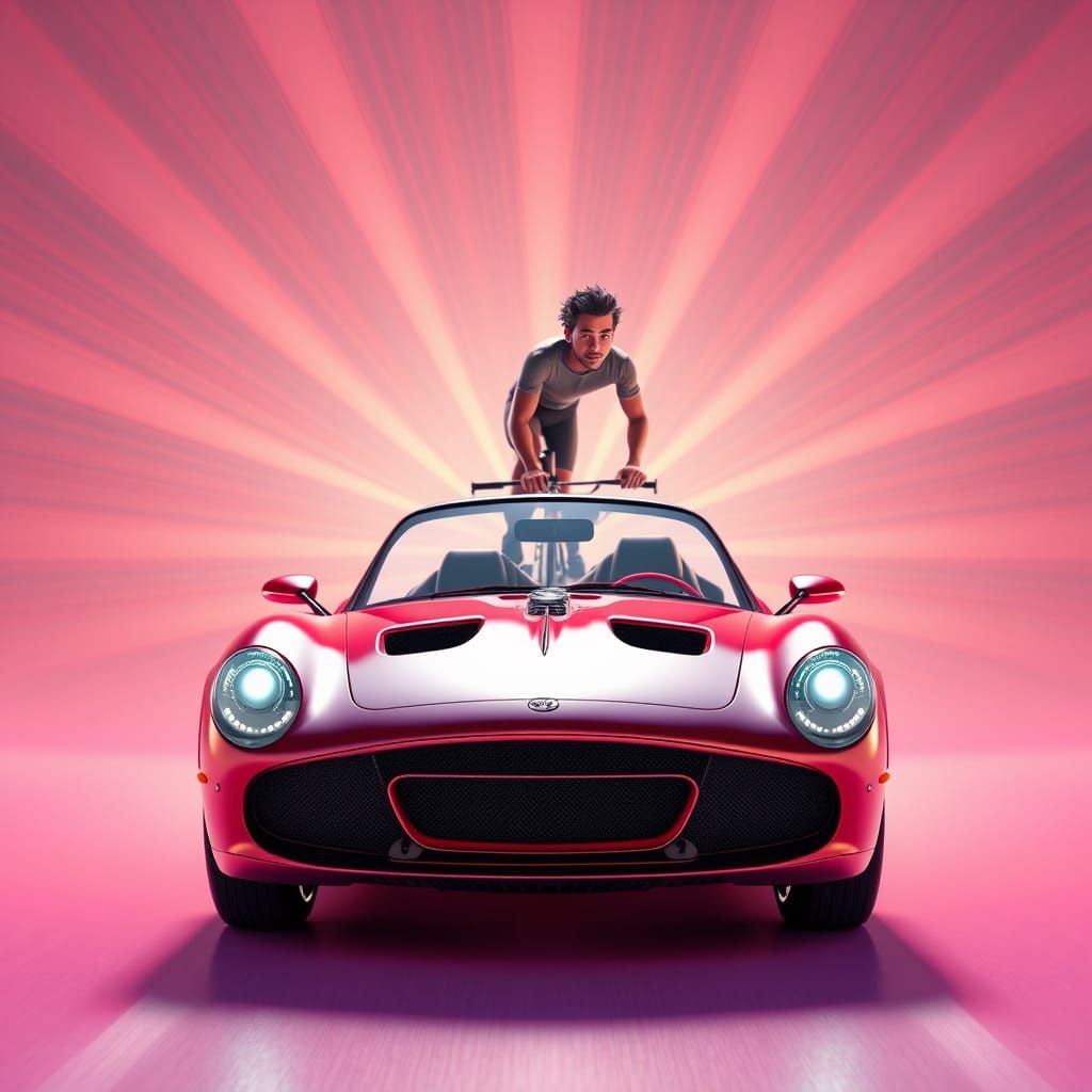 Pixar-Style 3D Car and Cyclist Digital Art