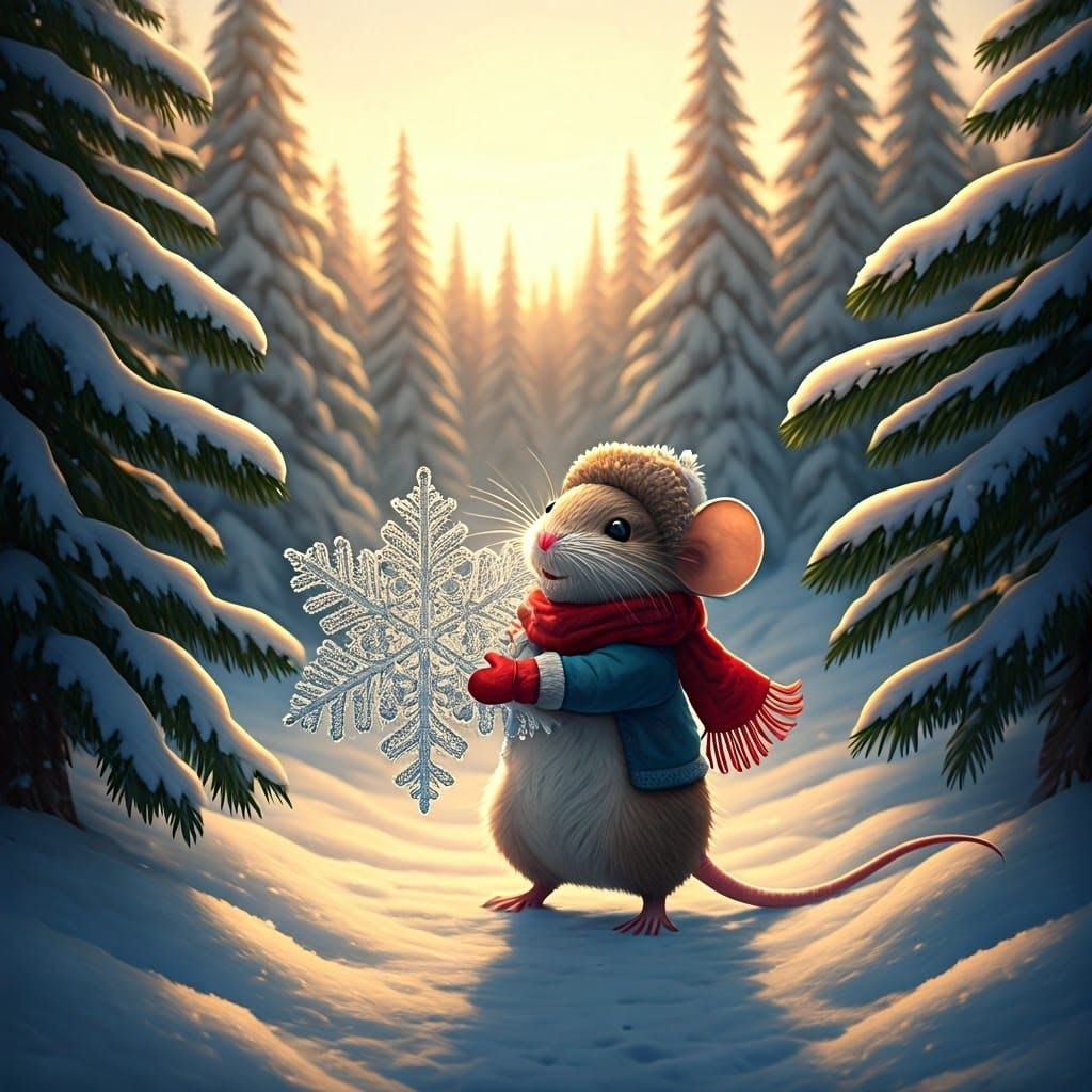 Magical Winter Landscape with Miniature Mouse