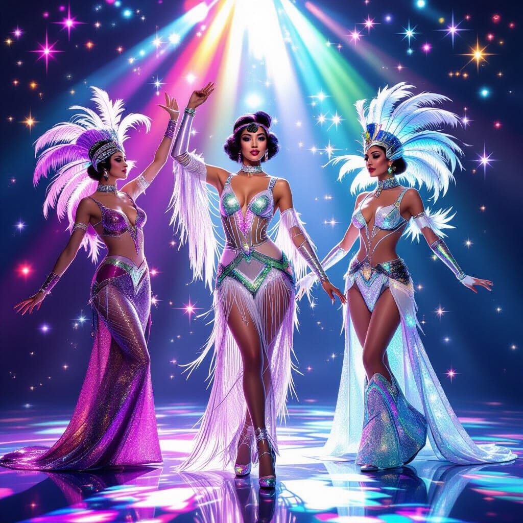 Ethereal Dancers in Art Deco Cyberpunk Performance