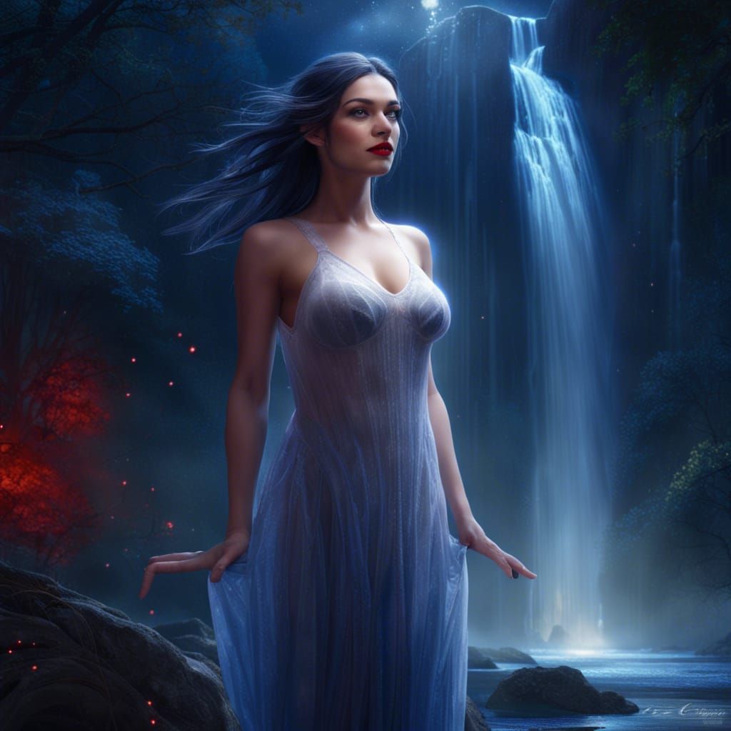 Enchanting Sylphide in Starry Forest, Fantasy Art