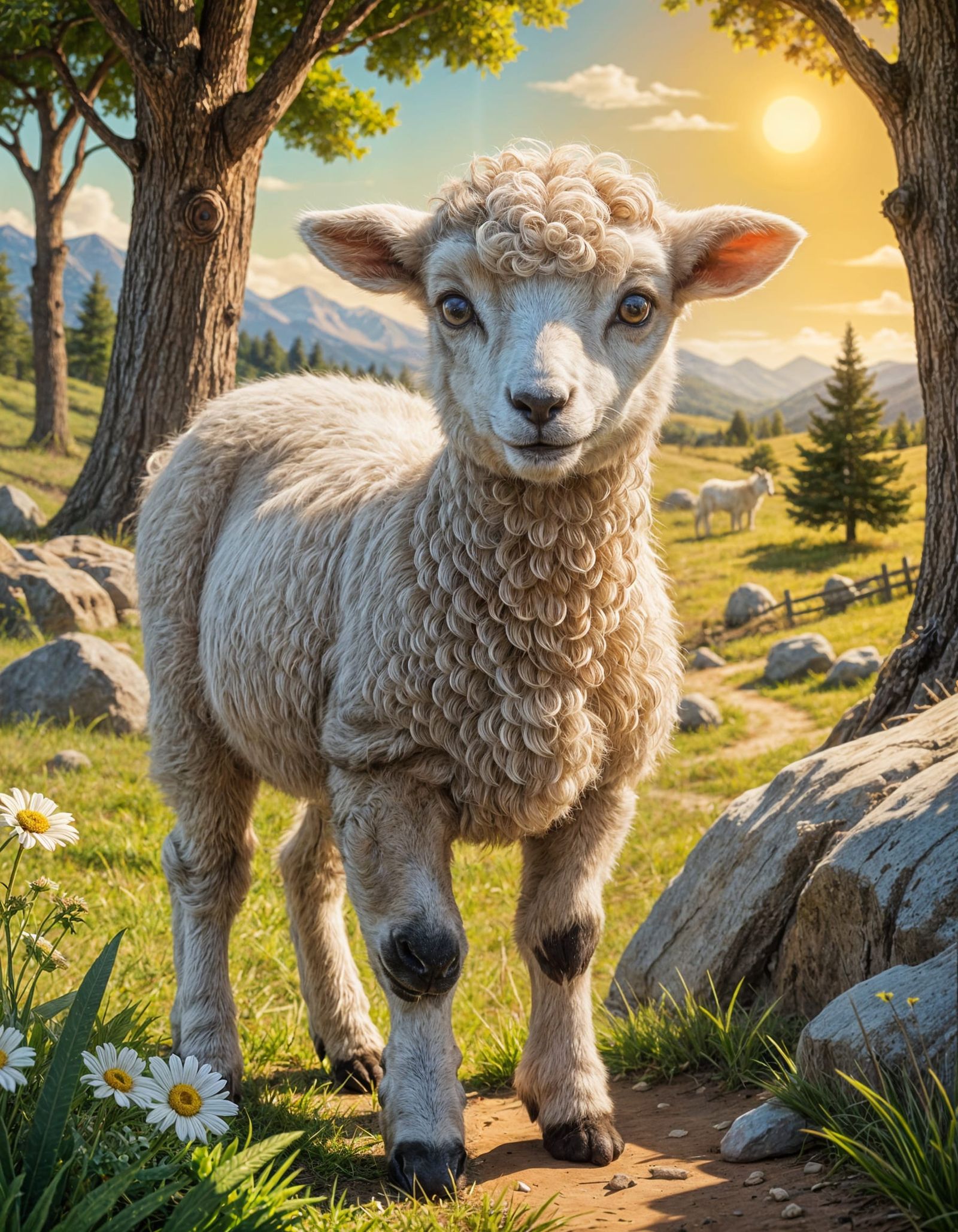 Nervous Lamb Awaits Wolf's Departure