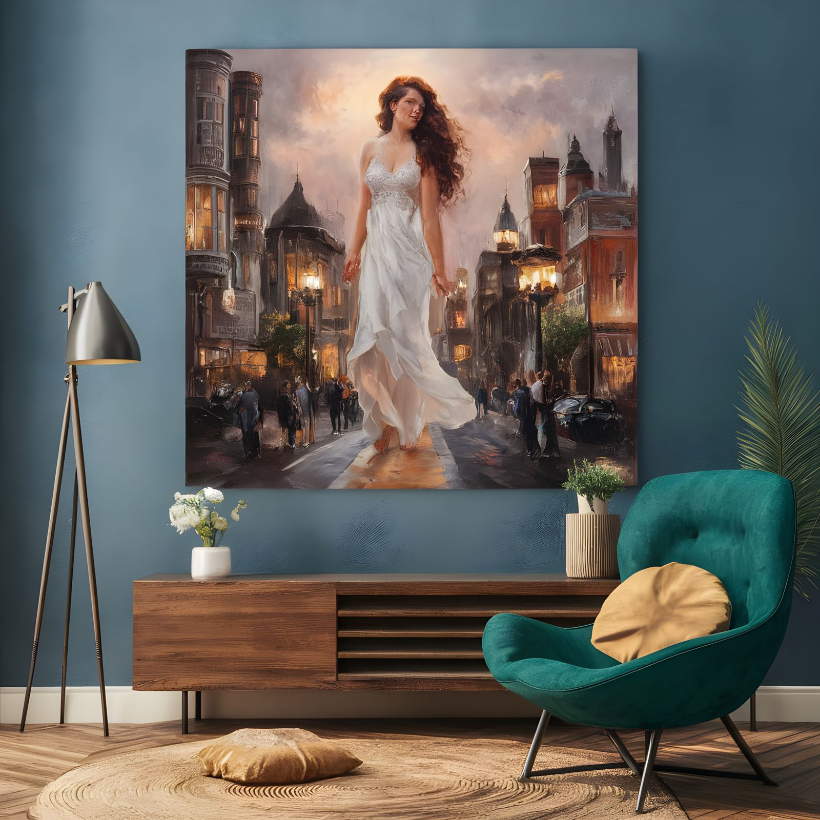 Giant Woman in City, Luminism Style