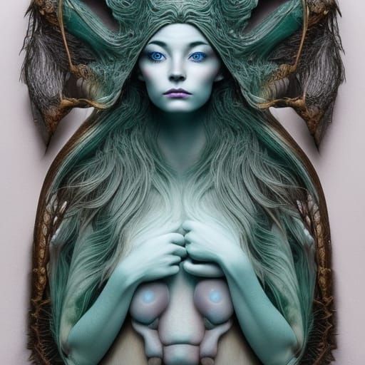 Celestial Woman in Surreal Sun and Moon Star