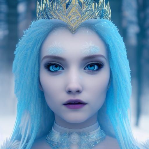 Icy Goddess with Crystal, Photorealistic Octane Render