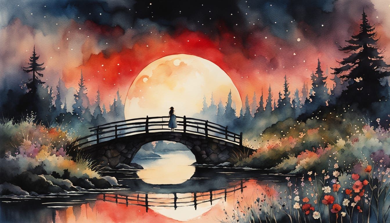 Whimsical Lady Amidst a Dark Eclipse