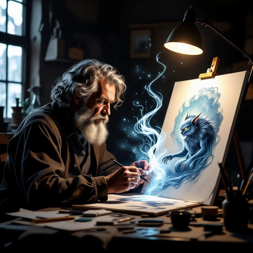 Artist's Drawing Comes Alive with Ethereal Energy