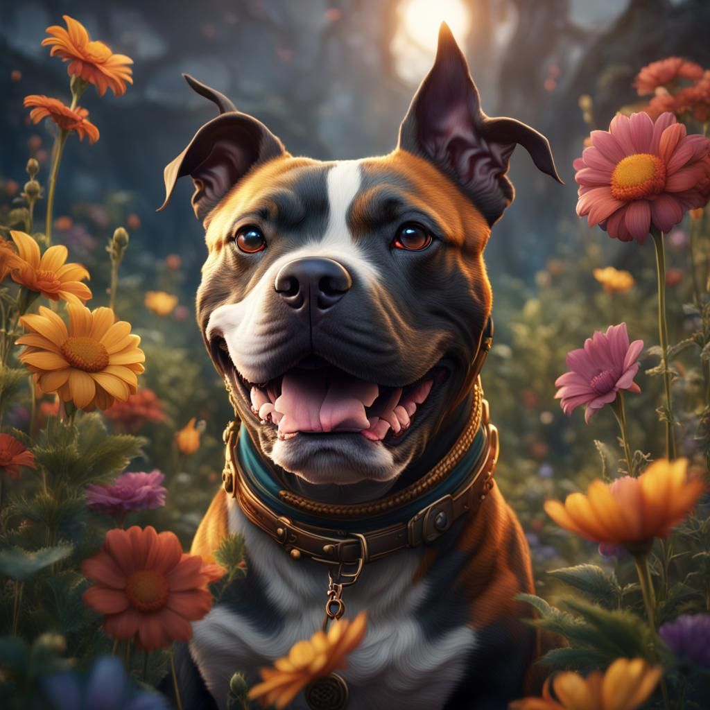 Smiling Staffy Dog Detailed Digital Art