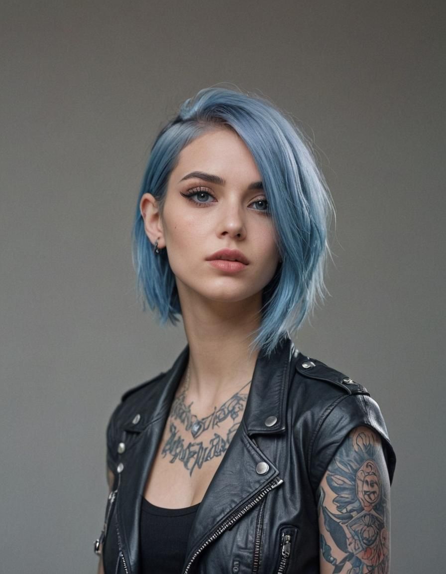 Metalhead Photographer with Blue Hair in Studio