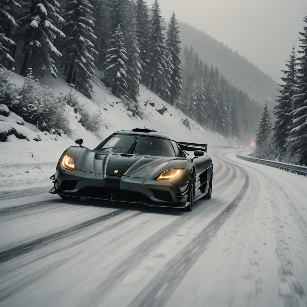 Koenigsegg Jesko in Snowstorm: Cinematic Film Still