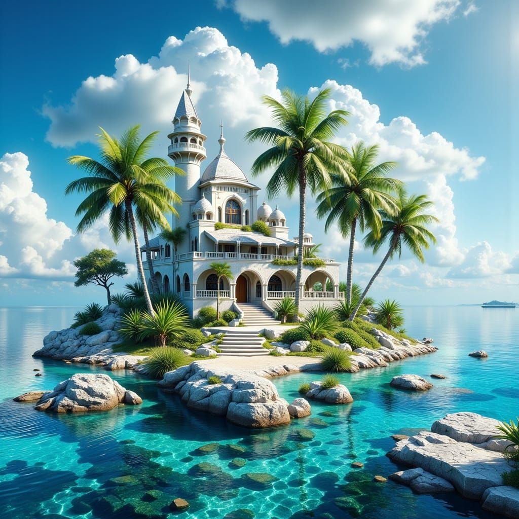 Fantasy Island Home with Palm Trees