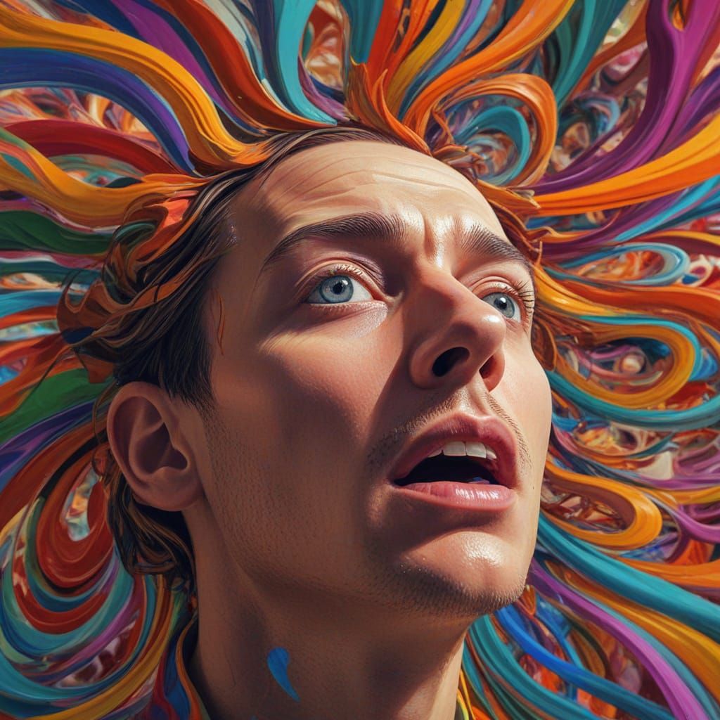 Overwhelmed Person in Surrealist Expressionist Style